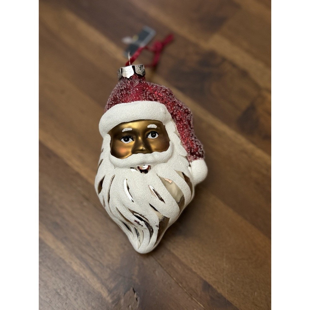 African American Christmas Holiday Ornament Black Santa Mirror Beard 5" Hanging‎